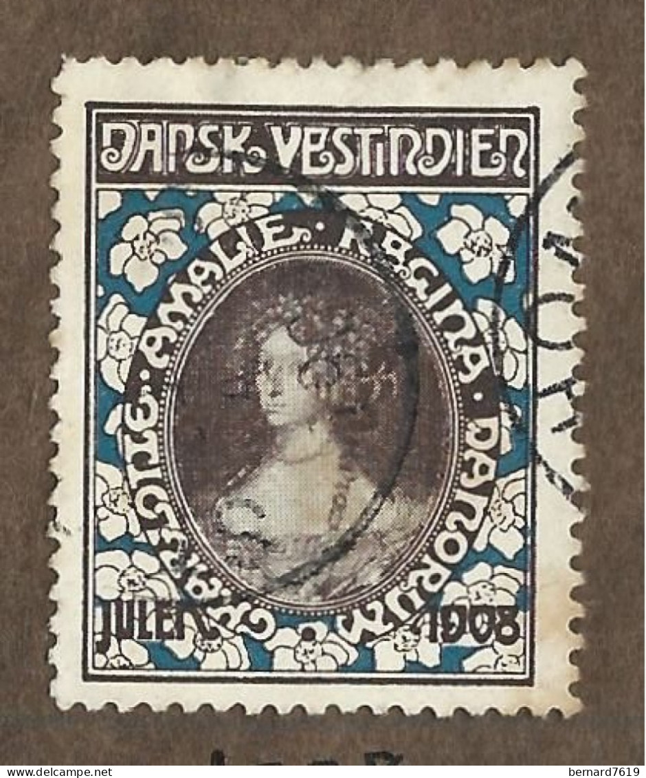 Timbre  -   Antilles Danoises  -  Croix Rouge - Dansk  Vestindien - Annee   Julen  1908 - Antilles