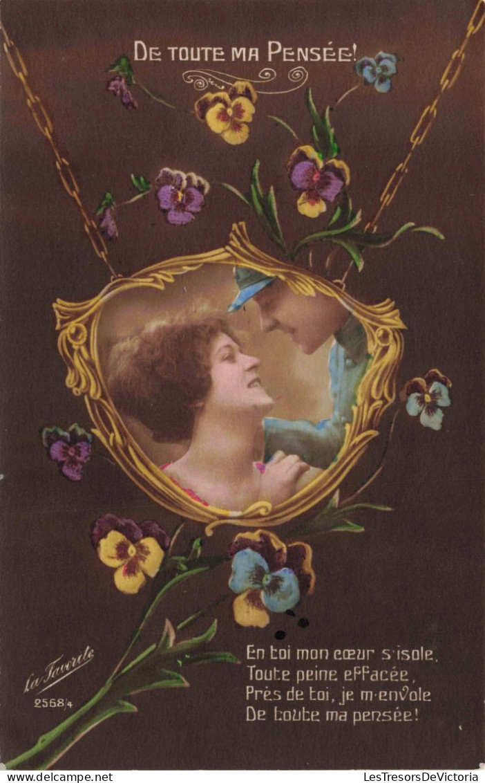 FANTAISIE - De Toute Ma Pensée - Fleurs - Couple - Amour - Carte Postale Ancienne - Autres & Non Classés