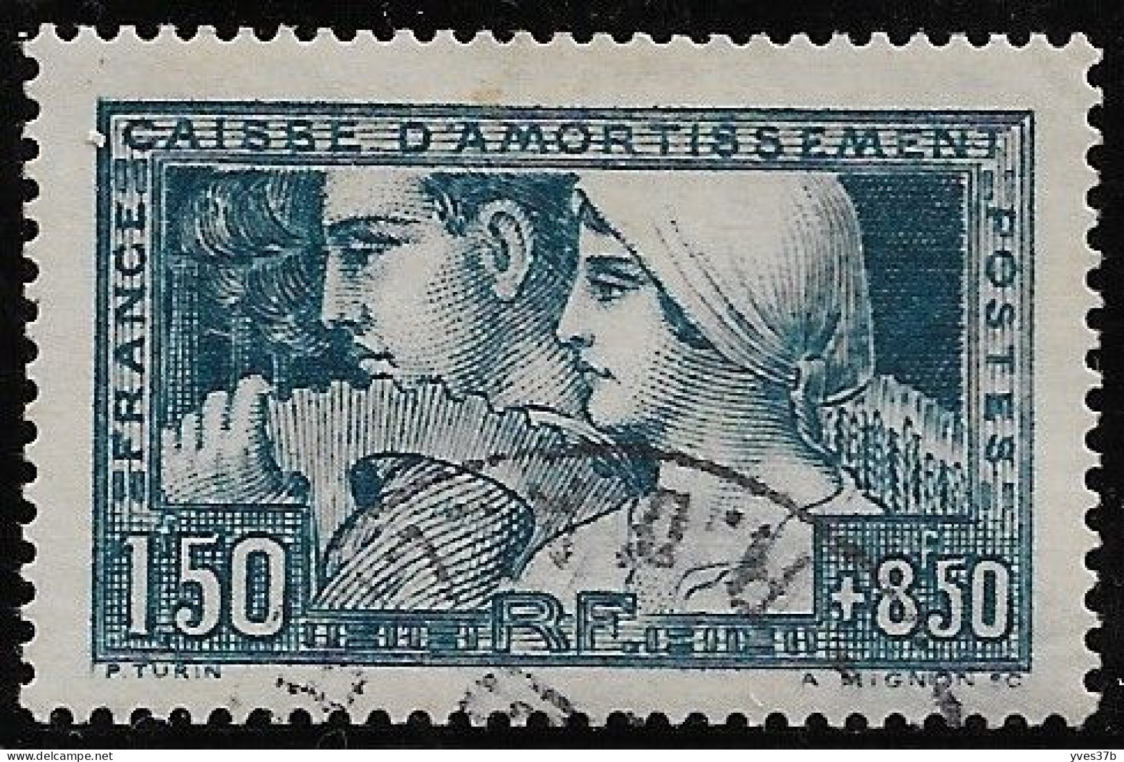 FRANCE N°252c "Travail"  Type I - "Bleu-vert" - Oblitéré - TBC - TTB - - Used Stamps