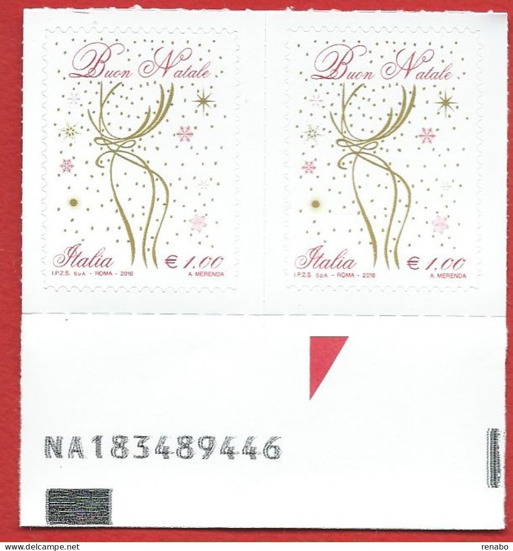 Italia 2016; Natale Laico, € 1,00 : Renna Dorata Stilizzata. Coppia Con Codice Alfanumerico. - Bar Codes