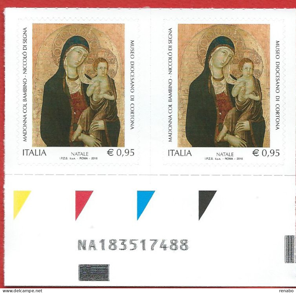 Italia 2016; Natale Religioso, “Madonna Col Bambino”, Pittura. Coppia Con Codice Alfanumerico. - Bar Codes