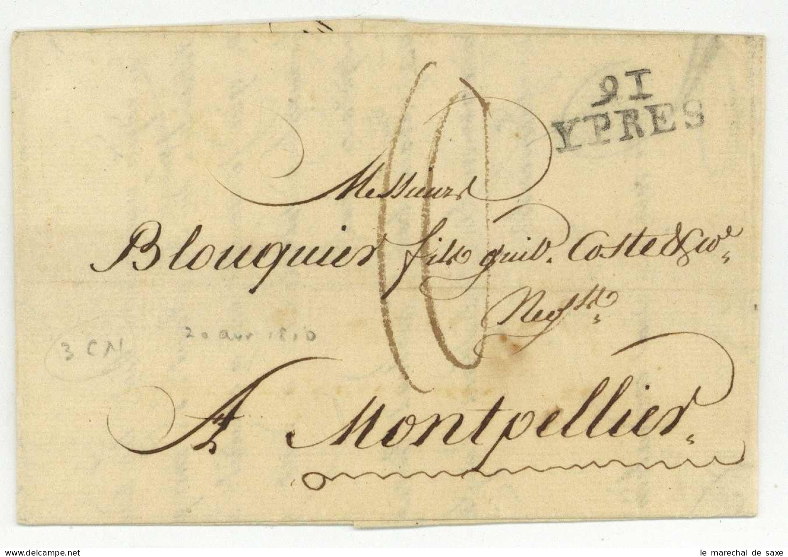 91 YPRES 1810 Pour Montpellier - 1792-1815: Veroverde Departementen