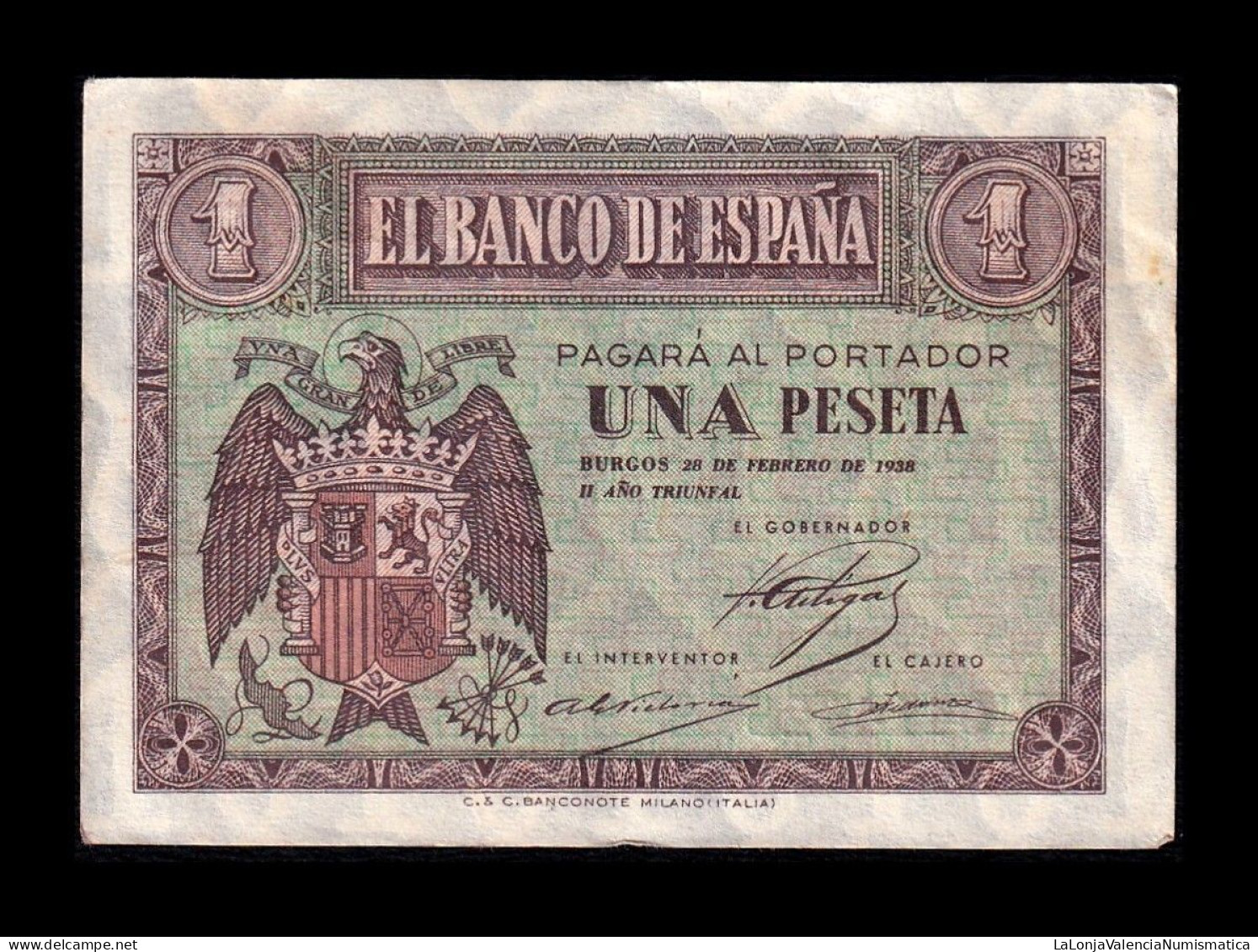 España Spain 1 Peseta Burgos Febrero 1938 Pick 107 Serie B Sc- AUnc - 1-2 Pesetas