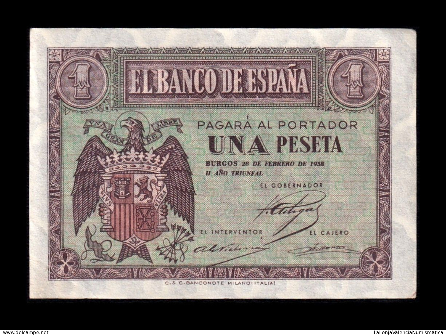 España Spain 1 Peseta Burgos Febrero 1938 Pick 107 Serie B Sc- AUnc - 1-2 Pesetas