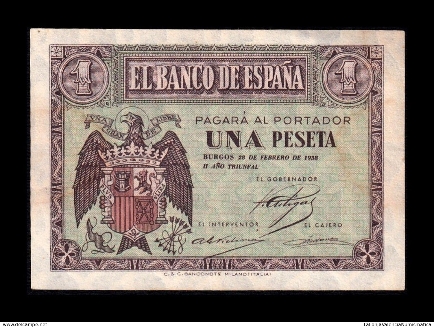 España Spain 1 Peseta Burgos Febrero 1938 Pick 107 Serie B Sc- AUnc - 1-2 Pesetas