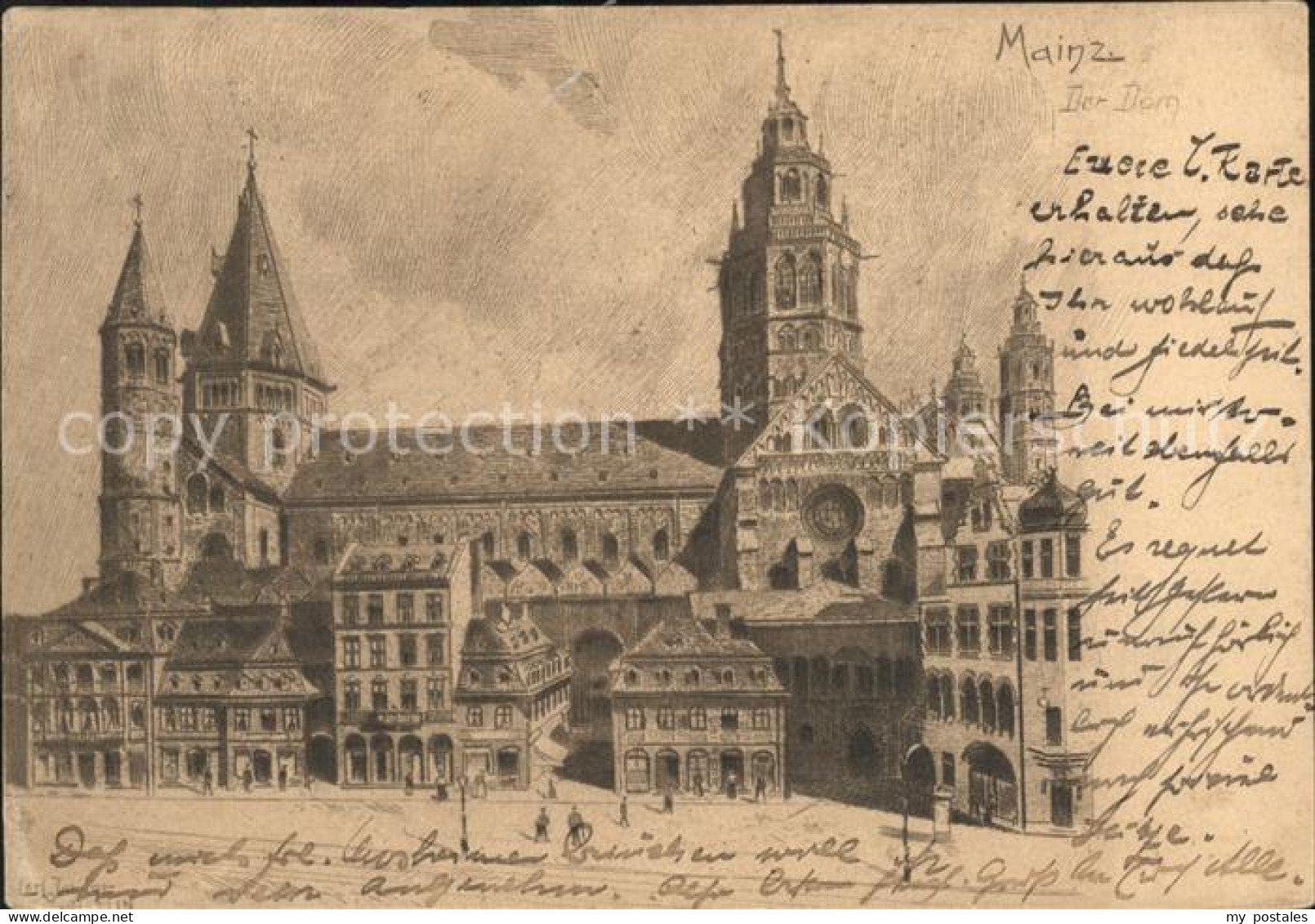 41595840 Mainz Rhein Dom Zeichnung Kuenstlerkarte Mainz - Mainz