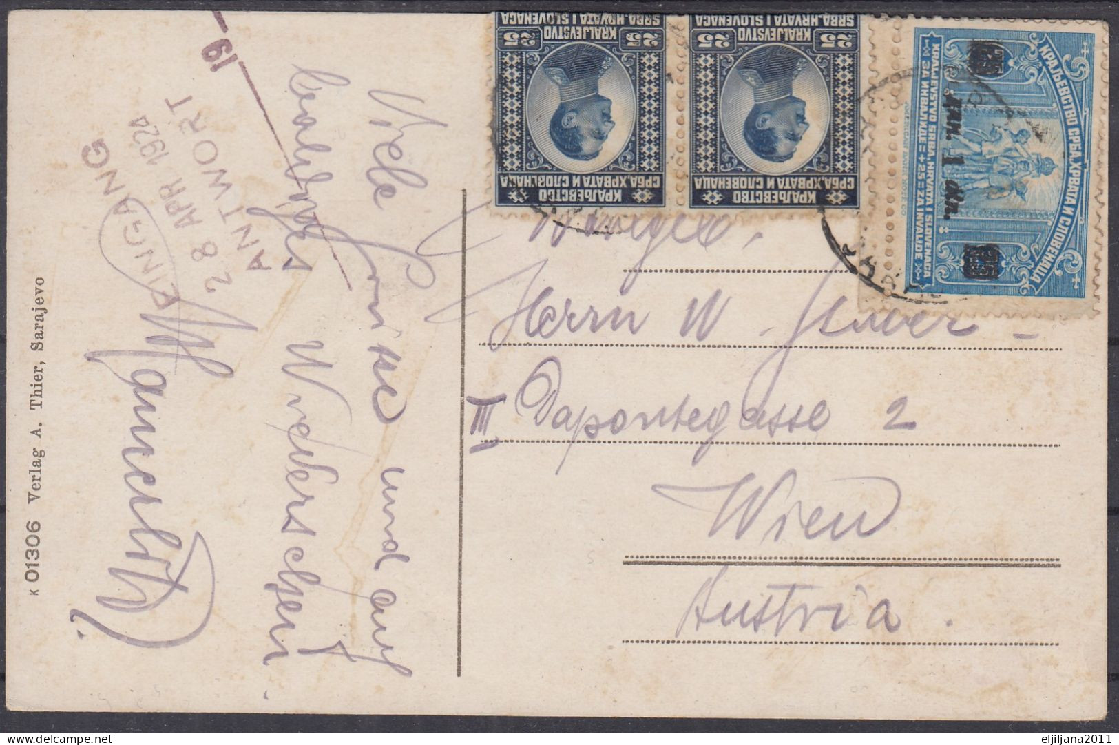 ⁕ Kingdom Of Serbs, Croats & Slovenes 1924 ⁕ Sarajevo - Wien  ⁕ Stationery Postcard - Storia Postale