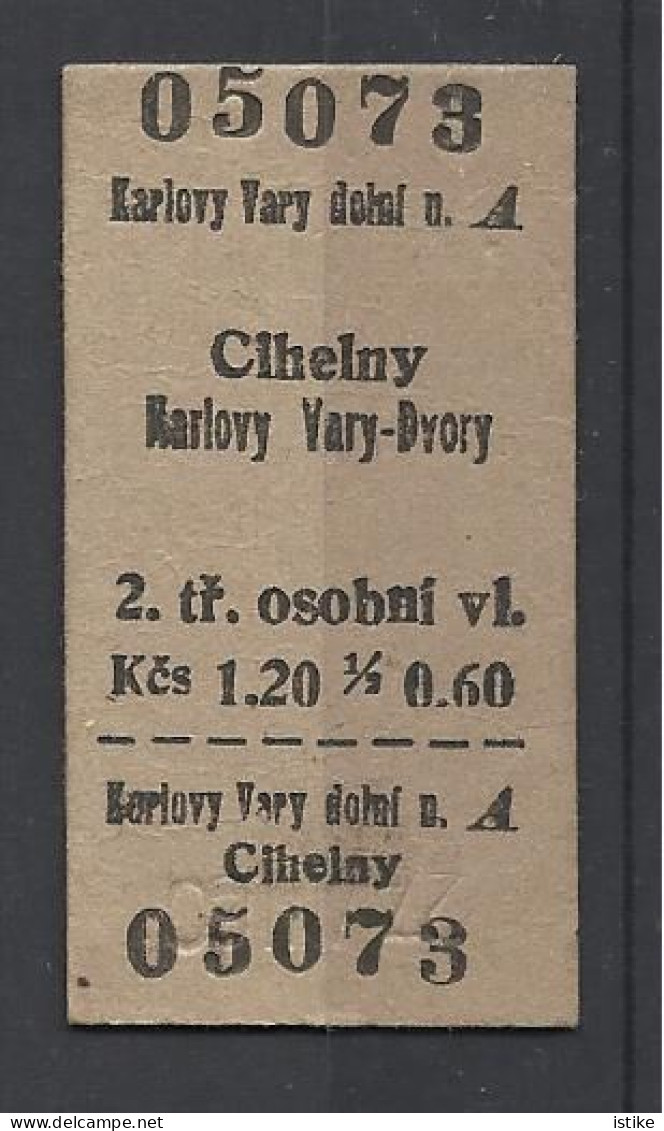 Czechoslovakia, Train Ticket Cihelny - Karlovy Vary, 1960. - Europa