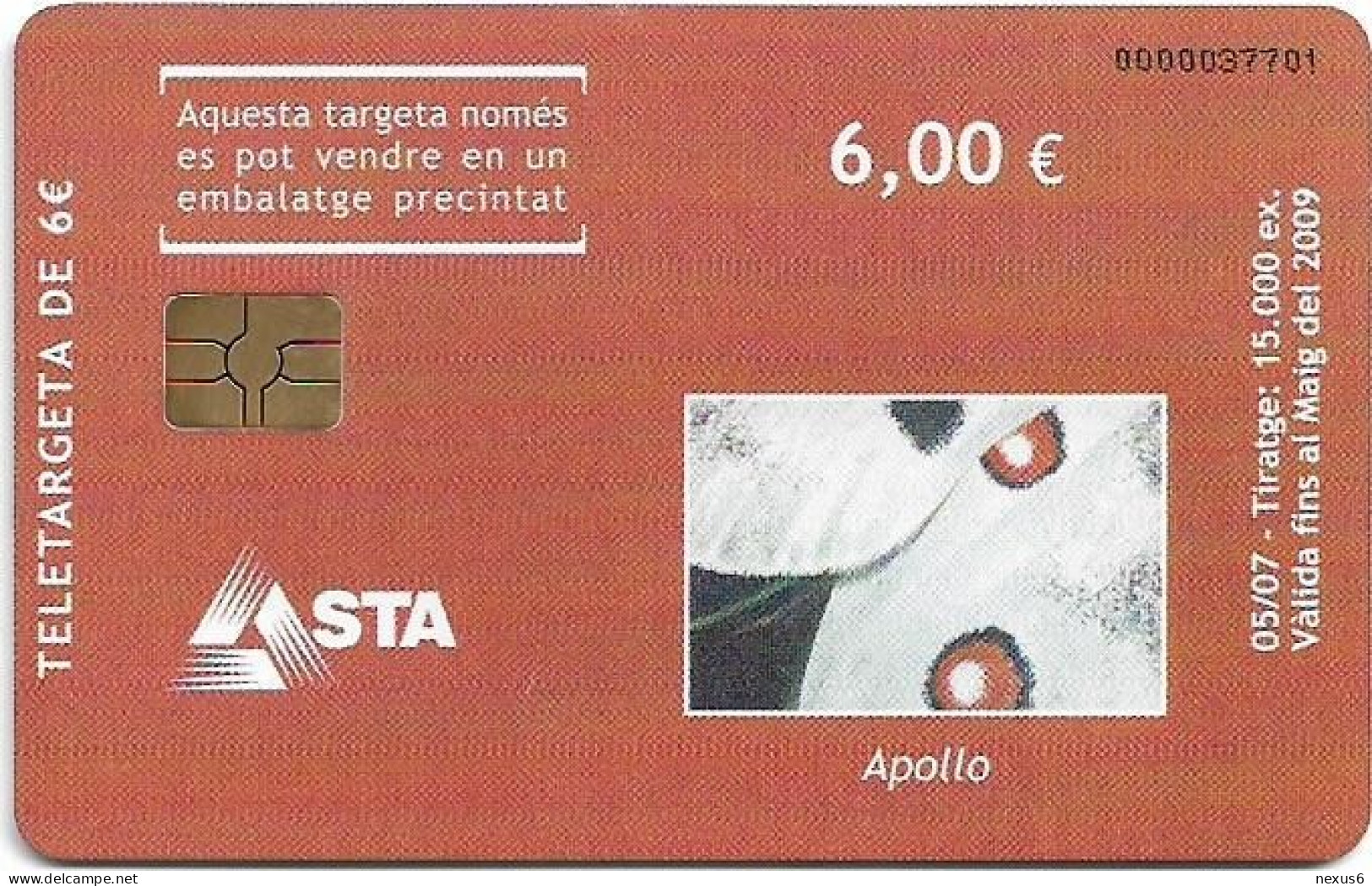 Andorra - STA - STA-0157 - Parnasius Apollo Butterfly, Gem5 Red, 05.2007, 6€, 15.000ex, Used - Andorre