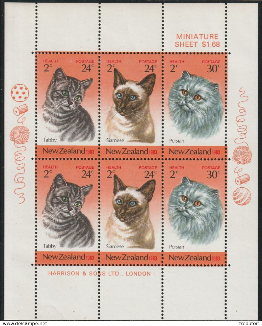 NOUVELLE ZELANDE - BLOC N°48 ** (1983) Chats - Blocks & Sheetlets