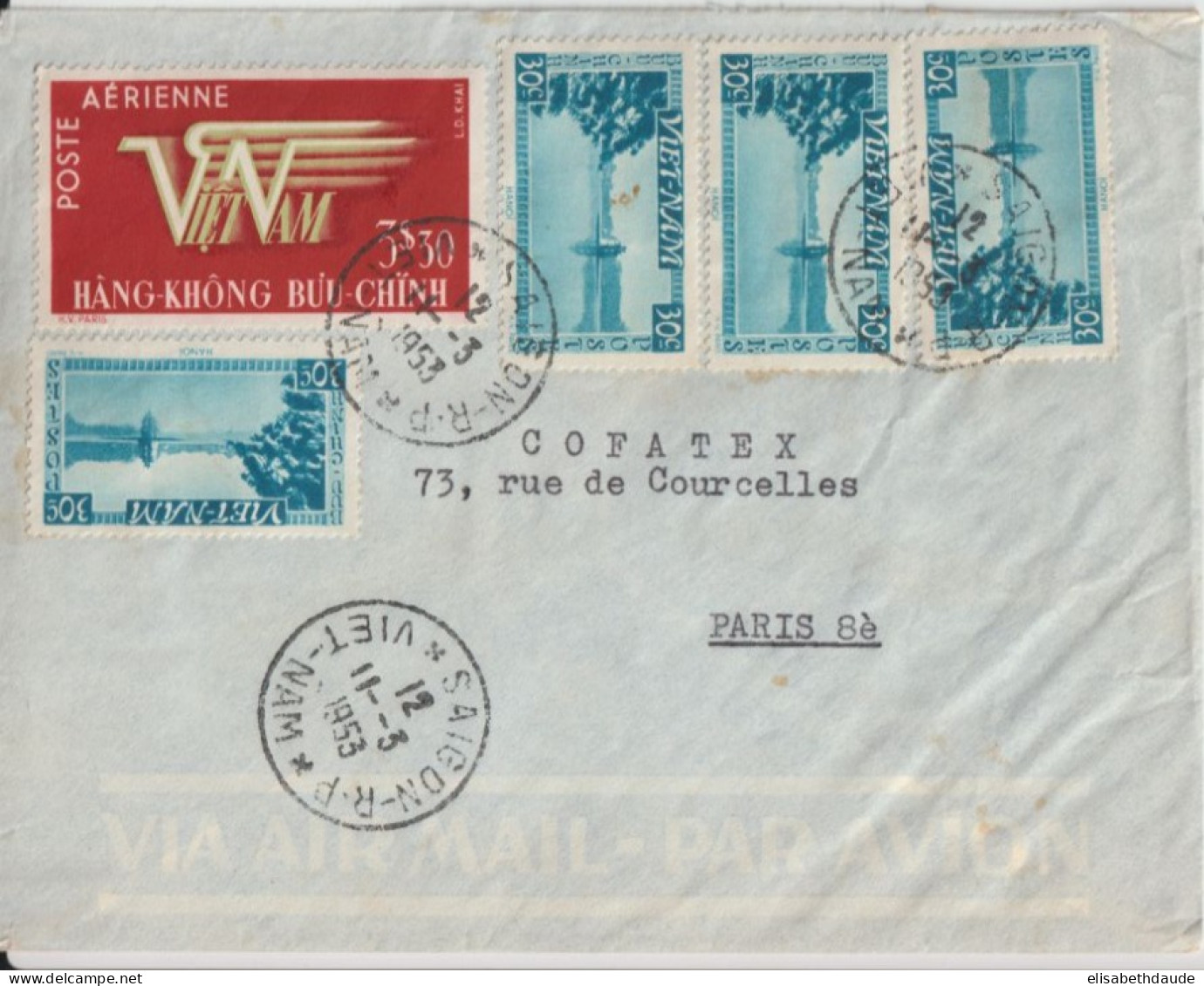 VIET-NAM - 1953 - ENVELOPPE De SAIGON => PARIS - Viêt-Nam