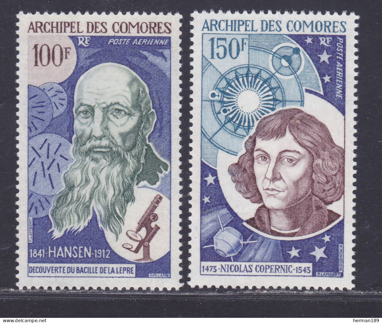 COMORES AERIENS N°   55 & 56 ** MNH Neufs Sans Charnière, TB (D5932) Hansen, Nicolas Copernic - 1973 - Poste Aérienne