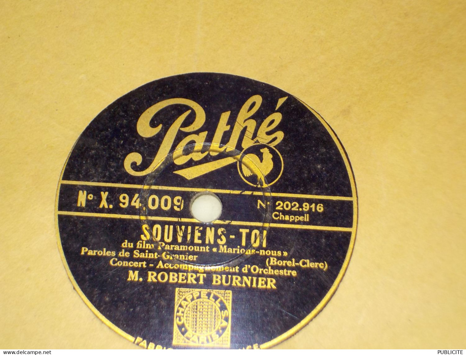 DISQUE VYNIL 78 TOURS  DU FILM MARIONS NOUS DE ROBERT BURNIER 1931 - 78 T - Disques Pour Gramophone