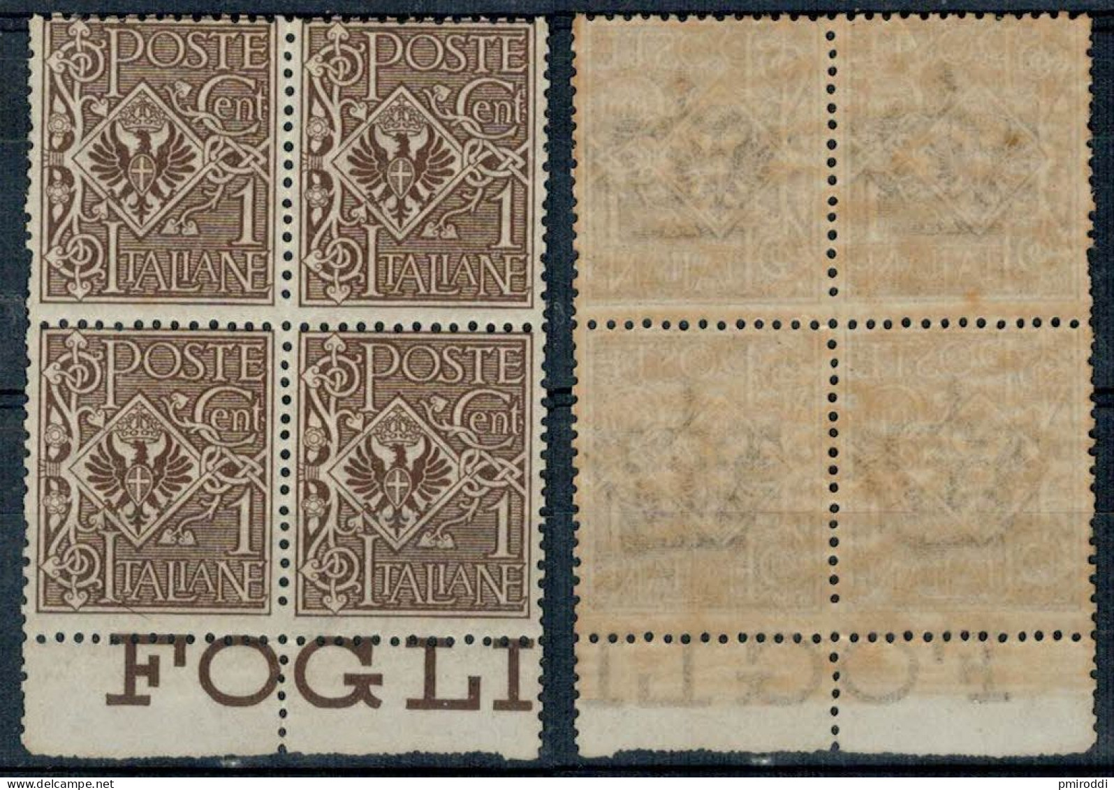 1901 Floreale Cent. 1, Sassone 68, Quartina Bordo Di Foglio, MNH - Ongebruikt