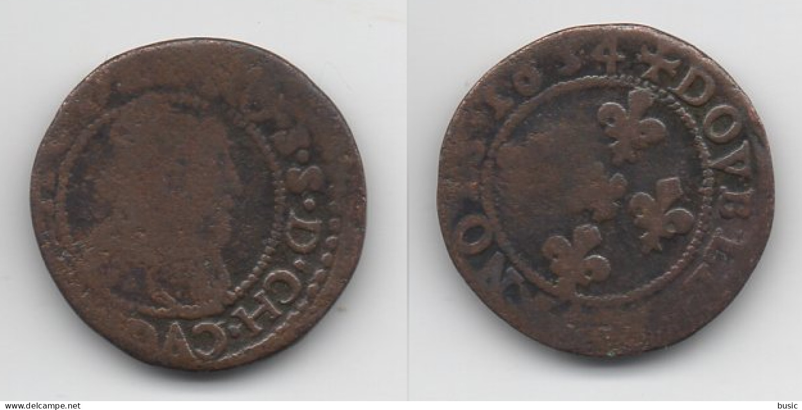 + FRANCE   + DOUBLE TOURNOIS 1634 + - 1610-1643 Louis XIII The Just