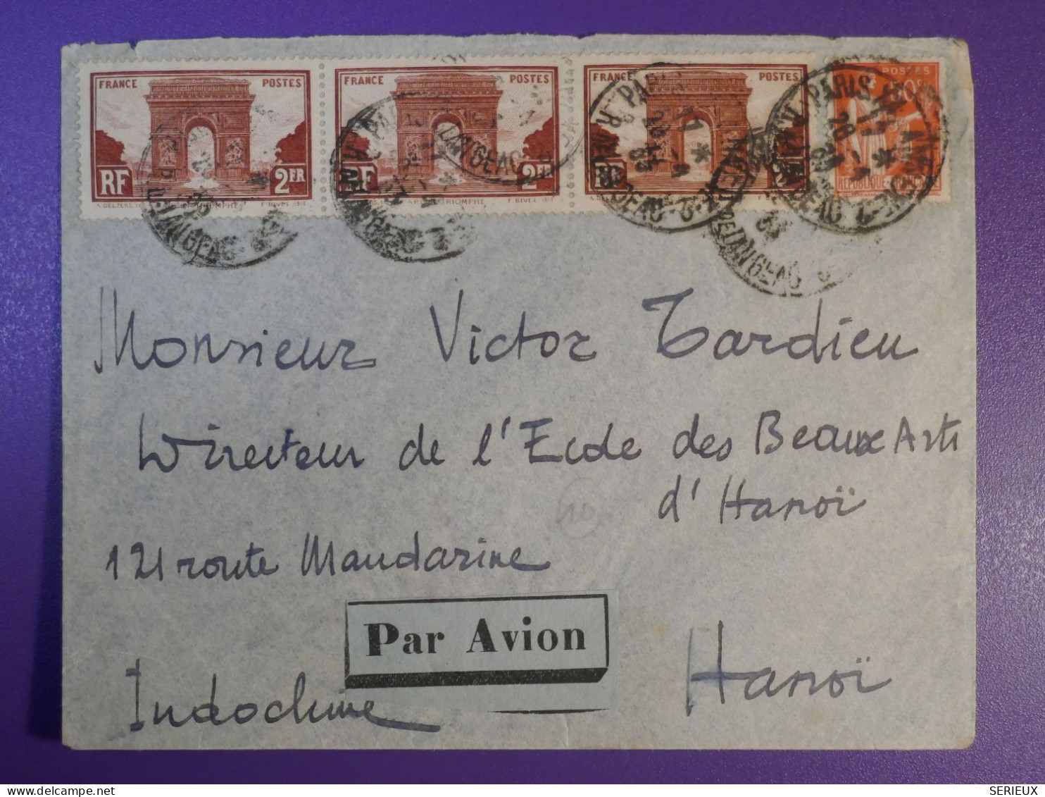 N0   FRANCE   BELLE LETTRE 1933 PARIS A HANOI TONKIN INDOCHINE  +AEROPHILATELIE +AFF. INTERESSANT+++ - 1927-1959 Lettres & Documents