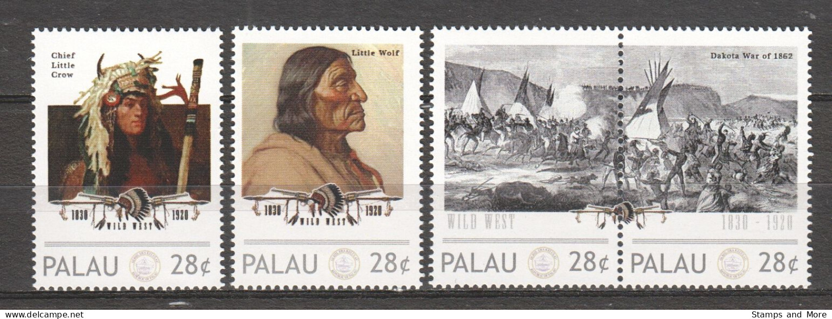 Palau - MNH Set (5) NATIVE AMERICANS - WILD WEST 1830-1920 - American Indians