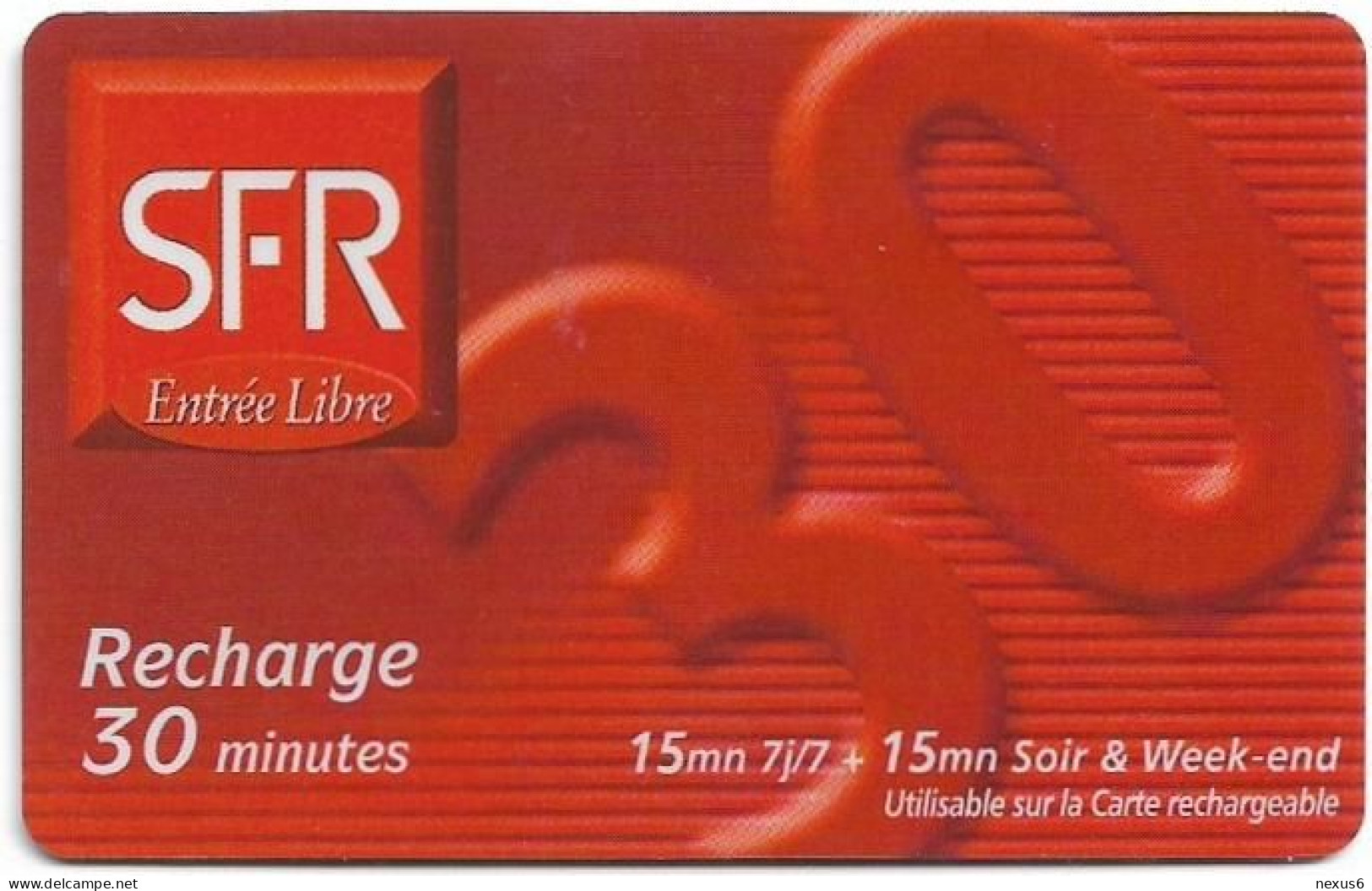 Reunion - SFR - SFR Red Diagonal Values, Normal Zero 0, Exp.12.2002, GSM Refill 30Min, Used - Reunion