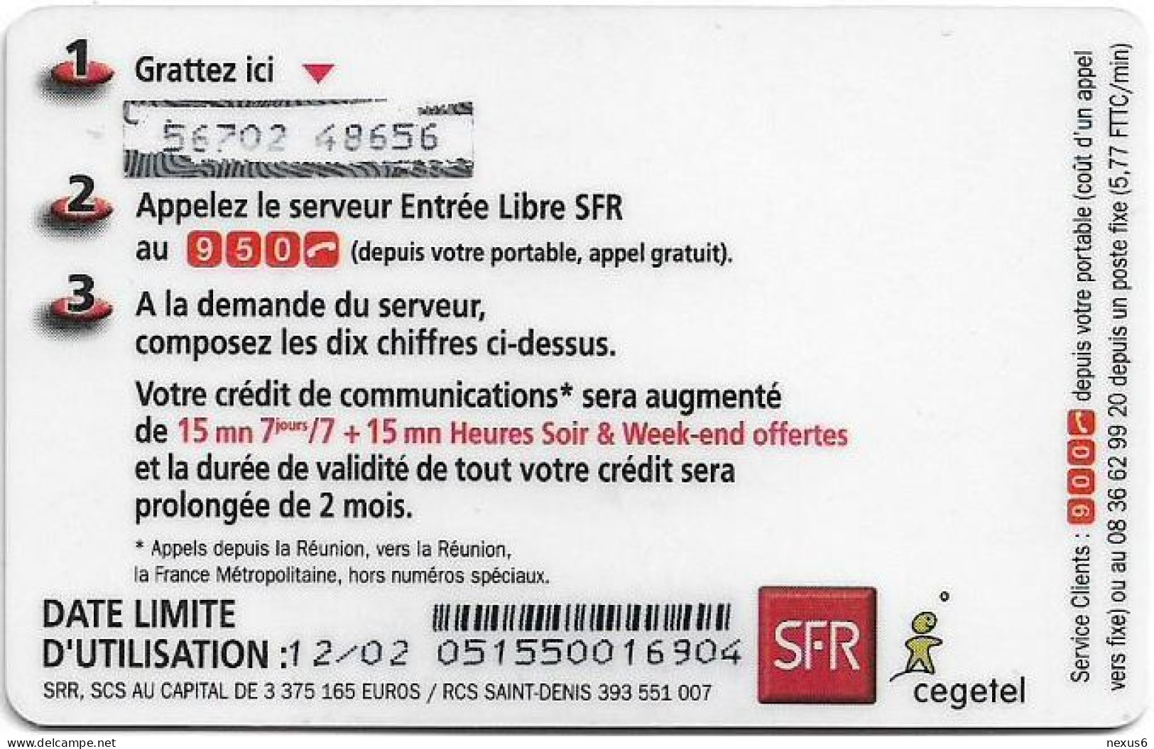 Reunion - SFR - SFR Red Diagonal Values, Normal Zero 0, Exp.12.2002, GSM Refill 30Min, Used - Réunion