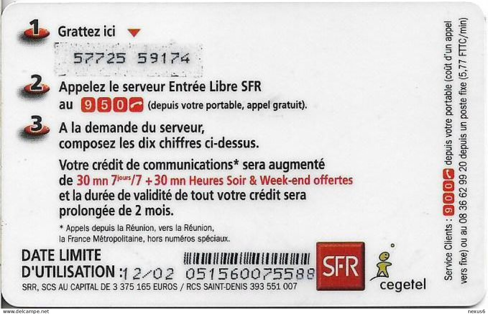 Reunion - SFR - SFR Red Diagonal Values, Normal Zero 0, Exp.12.2002, GSM Refill 60Min, Used - Réunion