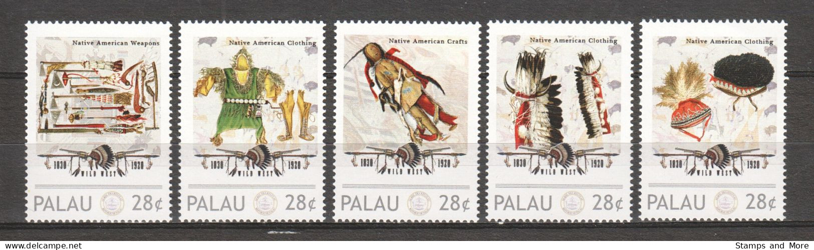 Palau - MNH Set (9) NATIVE AMERICANS WEAPONS - CLOTHING - CRAFT - WILD WEST 1830-1920 - Indios Americanas