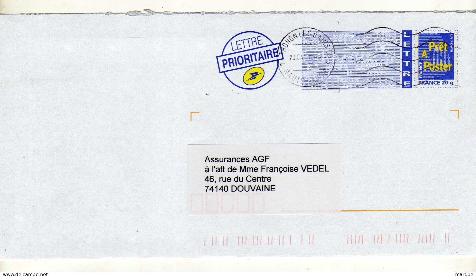 Enveloppe FRANCE Prêt à Poster 20g Oblitération THONON LES BAINS 23/04/1997 - PAP: Ristampa/Logo Bleu