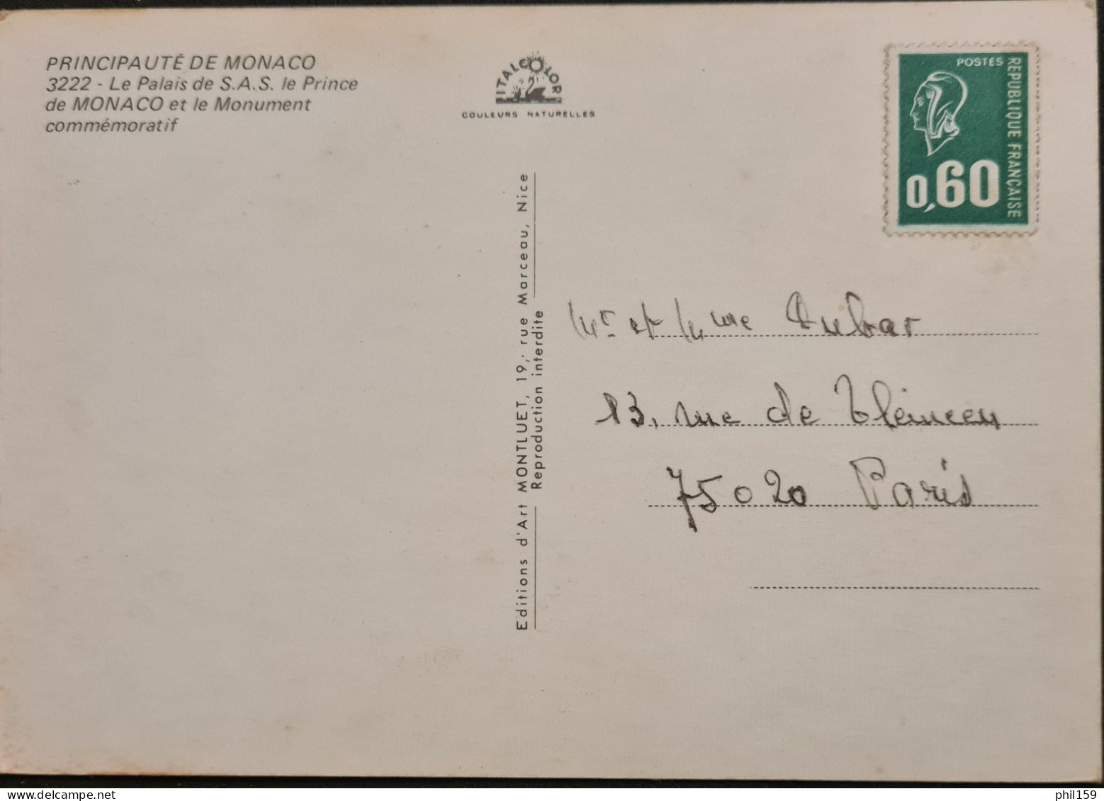 Carte Postale Monaco, Timbres Neufs, 1957 - Storia Postale