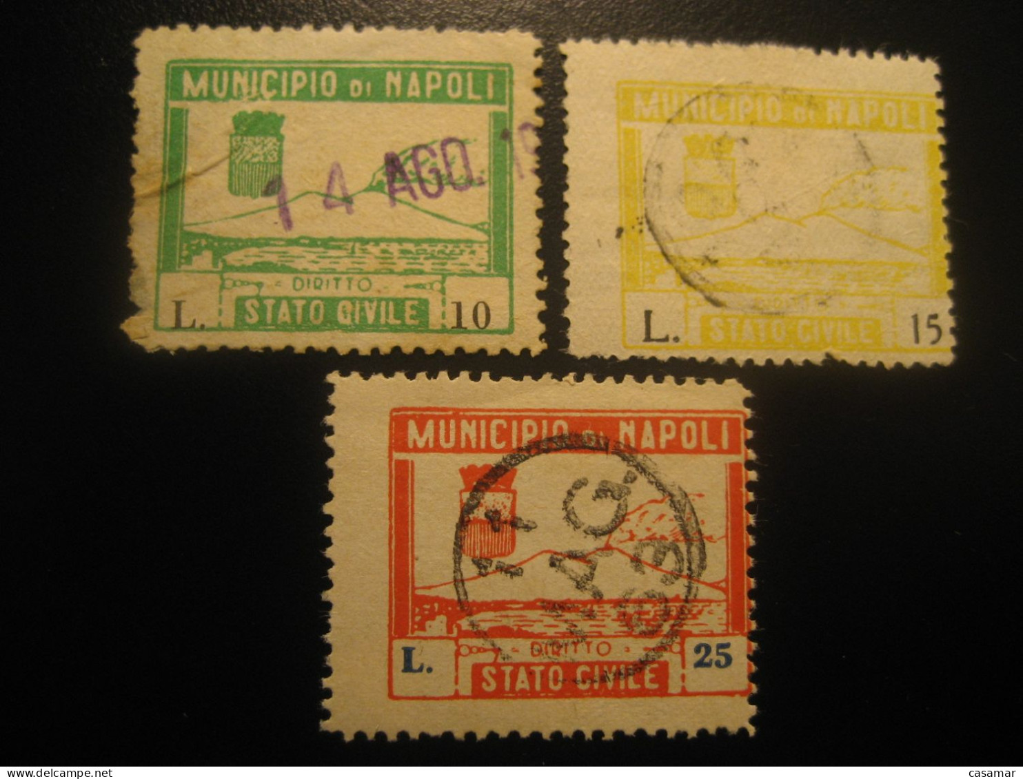 NAPOLI NAPLES VOLCANO VESUBIO 3 Fiscal Stamp Italy Italia Geology Geologie - Revenue Stamps