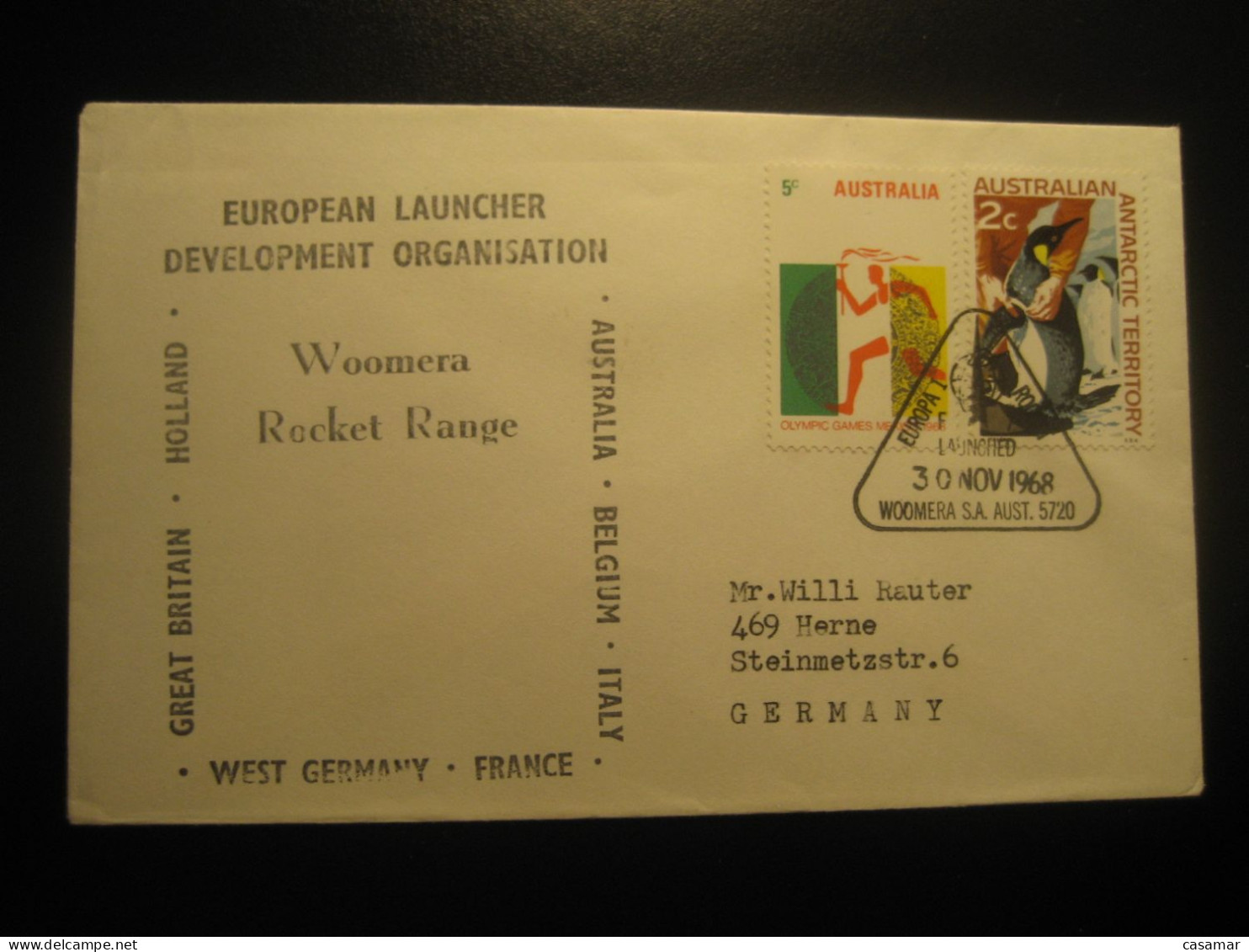 AUSTRALIA Woomera 1968 Europa Rocket Fusee Rakete Cohete Space Spatial Espace Cosmos Astronomy Cancel Cover - Ozeanien