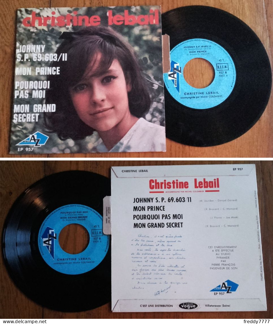 RARE French EP 45t RPM BIEM (7") CHRISTINE LEBAIL «Johnny S. P. 69.603/11» +3 (Lang, 1964) - Ediciones De Colección