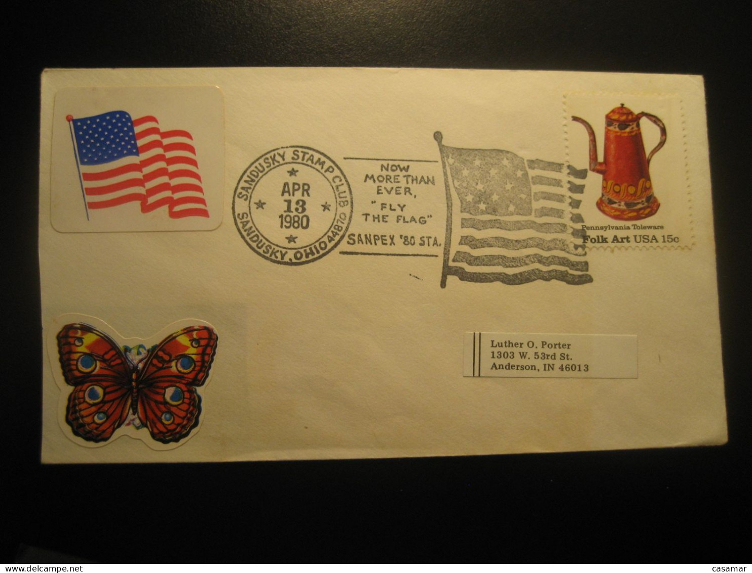 SANDUSKY 1980 Flag Flags Cancel Slight Damaged Cover USA - Buste