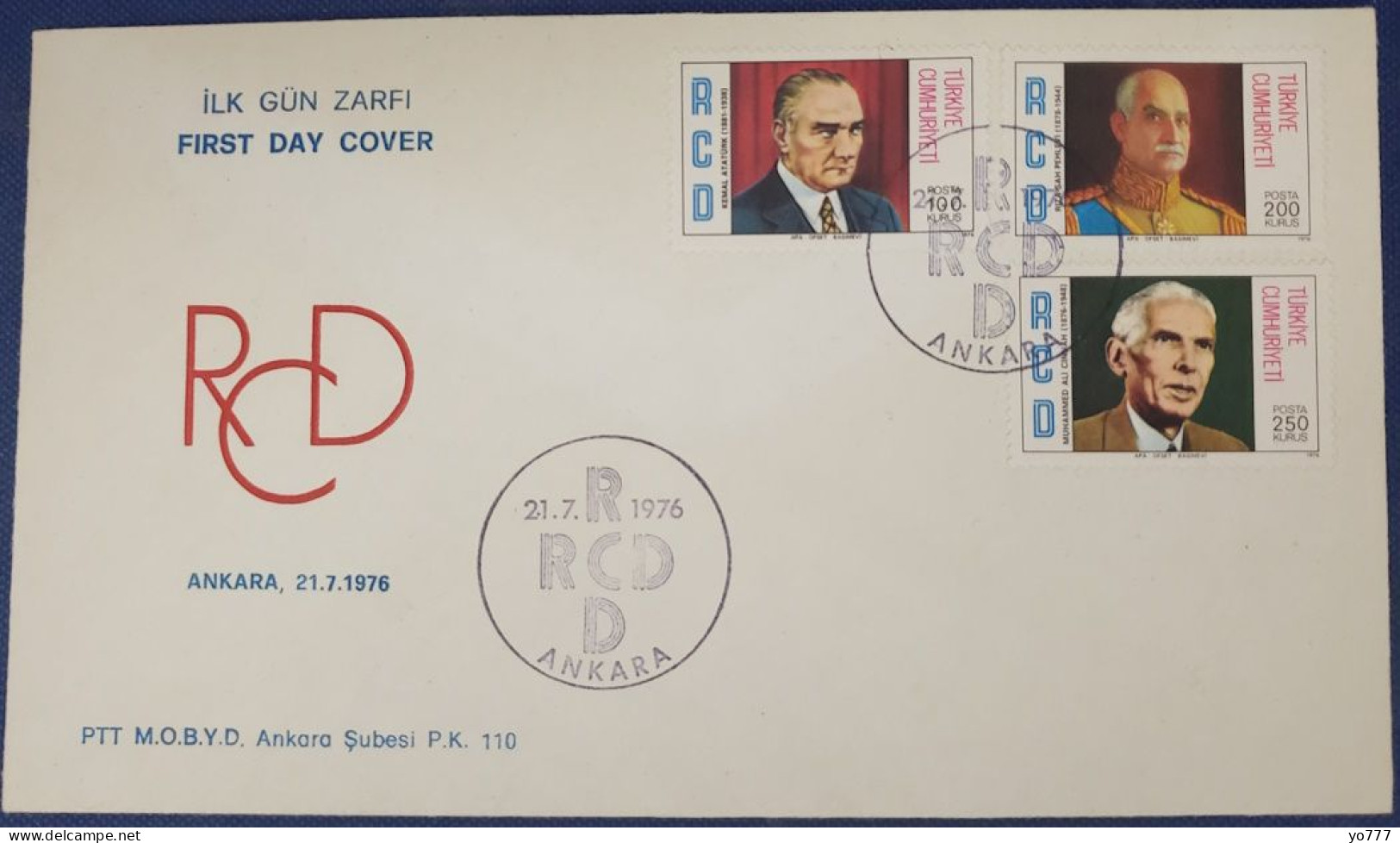 OD-0573 TURKEY REGIONAL COOPERATION FOR DEVELOPMENT (RCD) BETWEEN ATATURK PAHLAVI CINNAH F.D.C. - Storia Postale