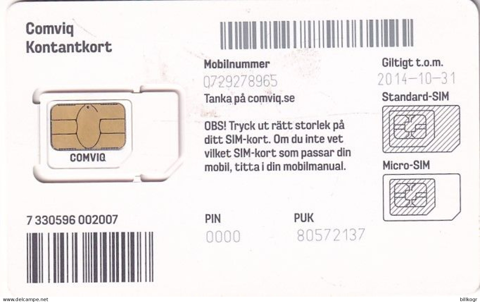 SWEDEN - Comviq GSM, Mint - Suecia