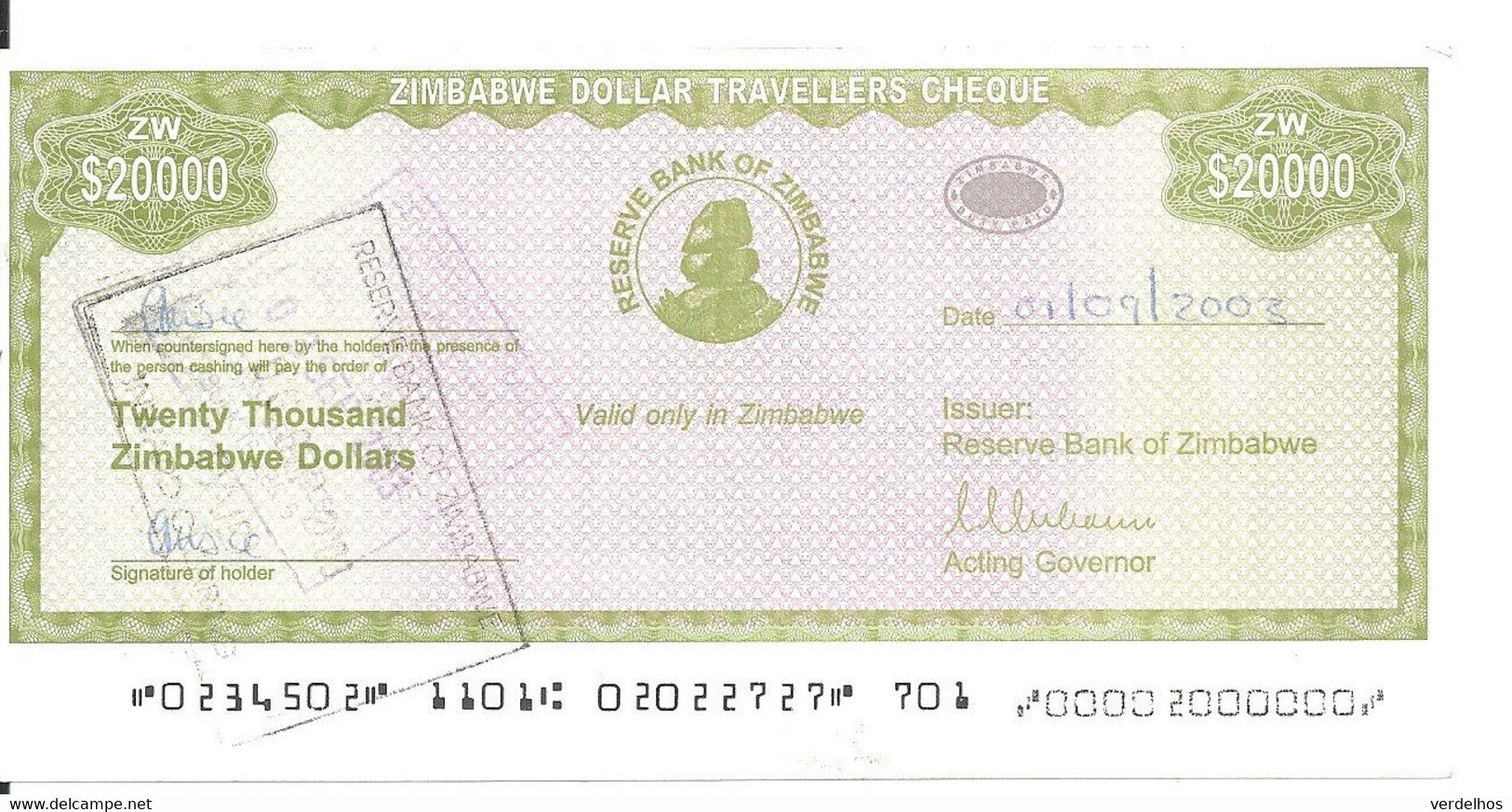 ZIMBABWE  20000 DOLLARS 2003 XF+ P 18 - Simbabwe