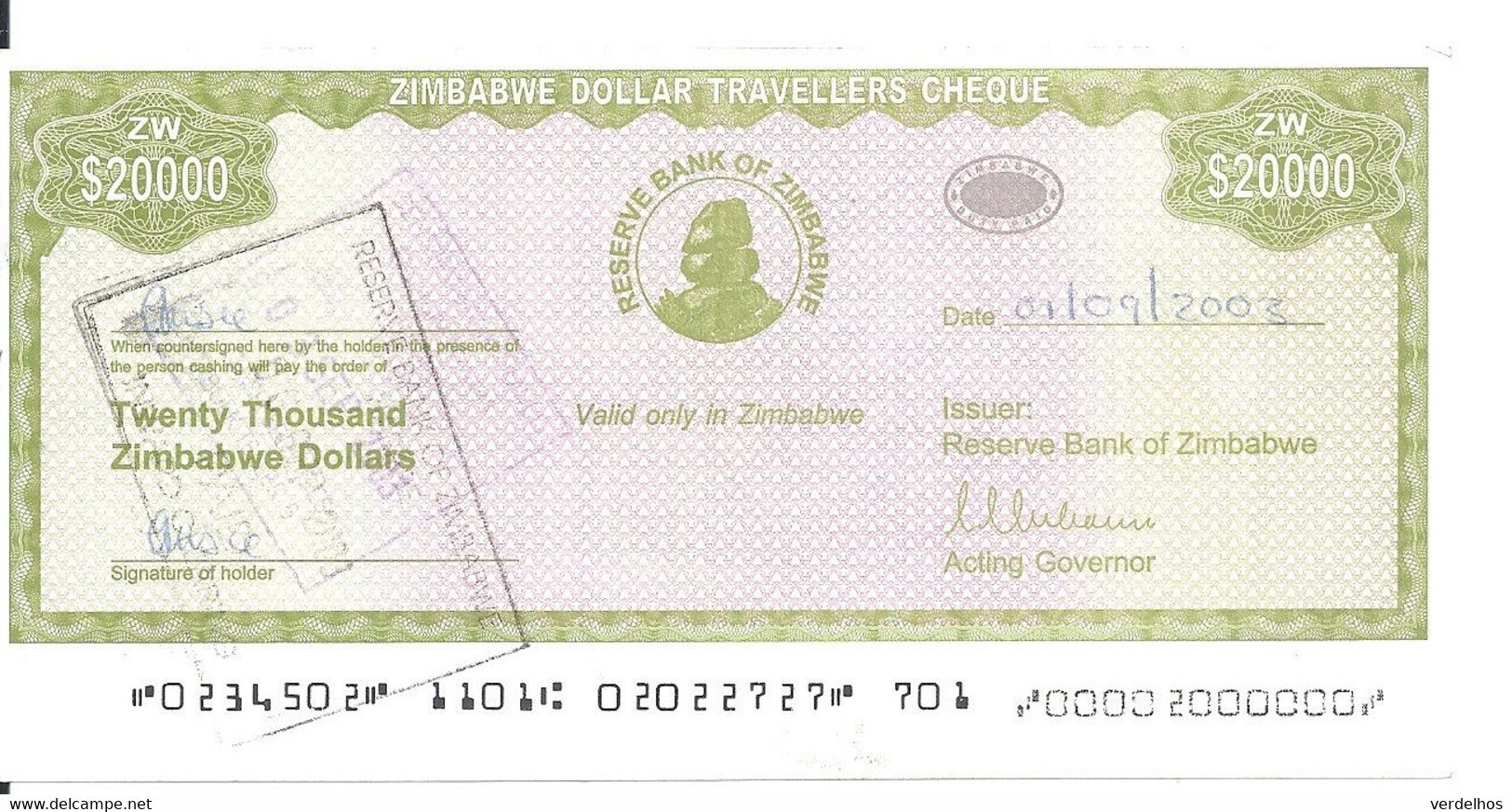ZIMBABWE  20000 DOLLARS 2003 XF+ P 18 - Zimbabwe
