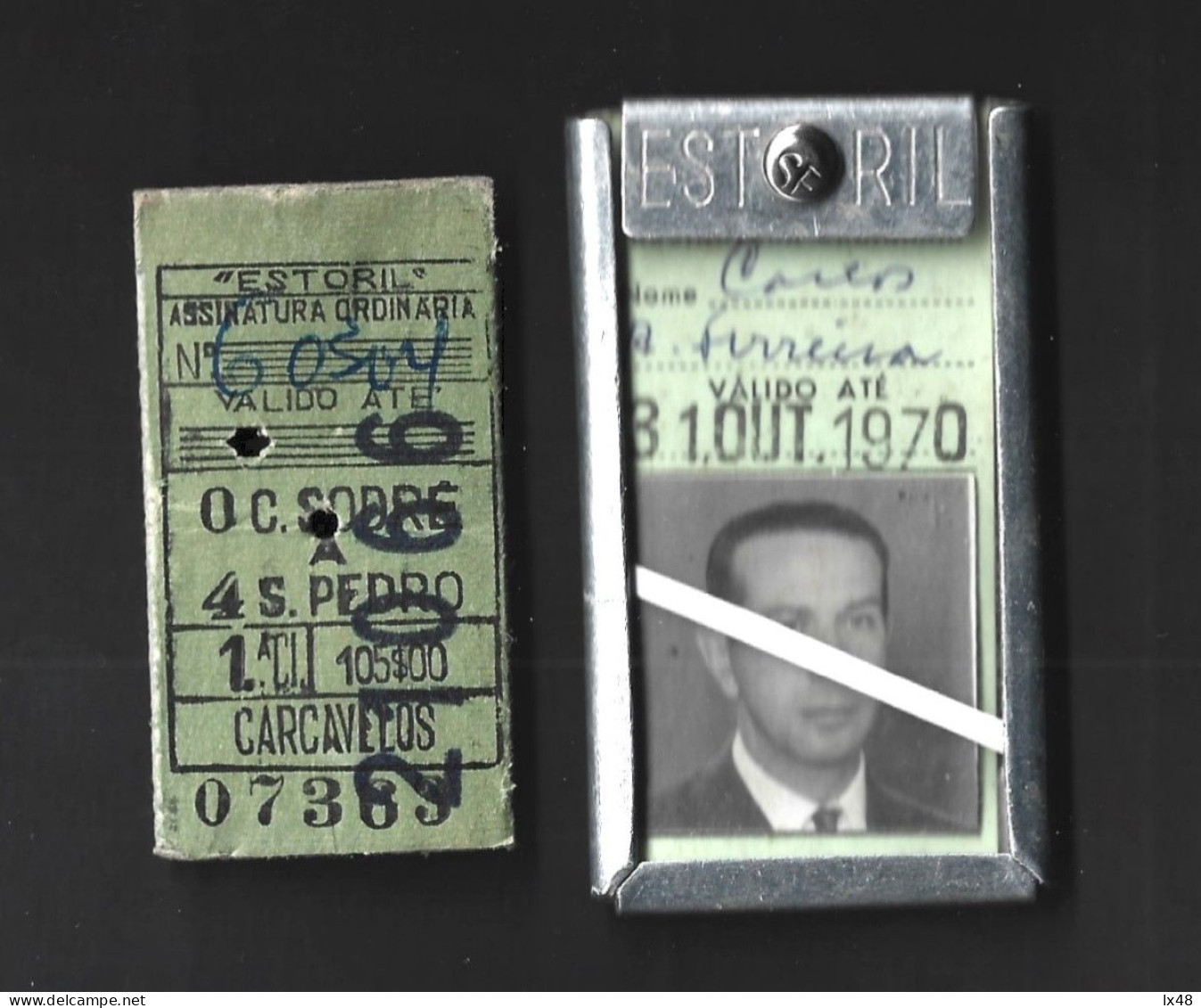 Estoril Railway Line, Portugal. Monthly Ticket. October 1966. Aluminum Ticket Holder. Estoril-Eisenbahnlinie. Monatskart - Monde