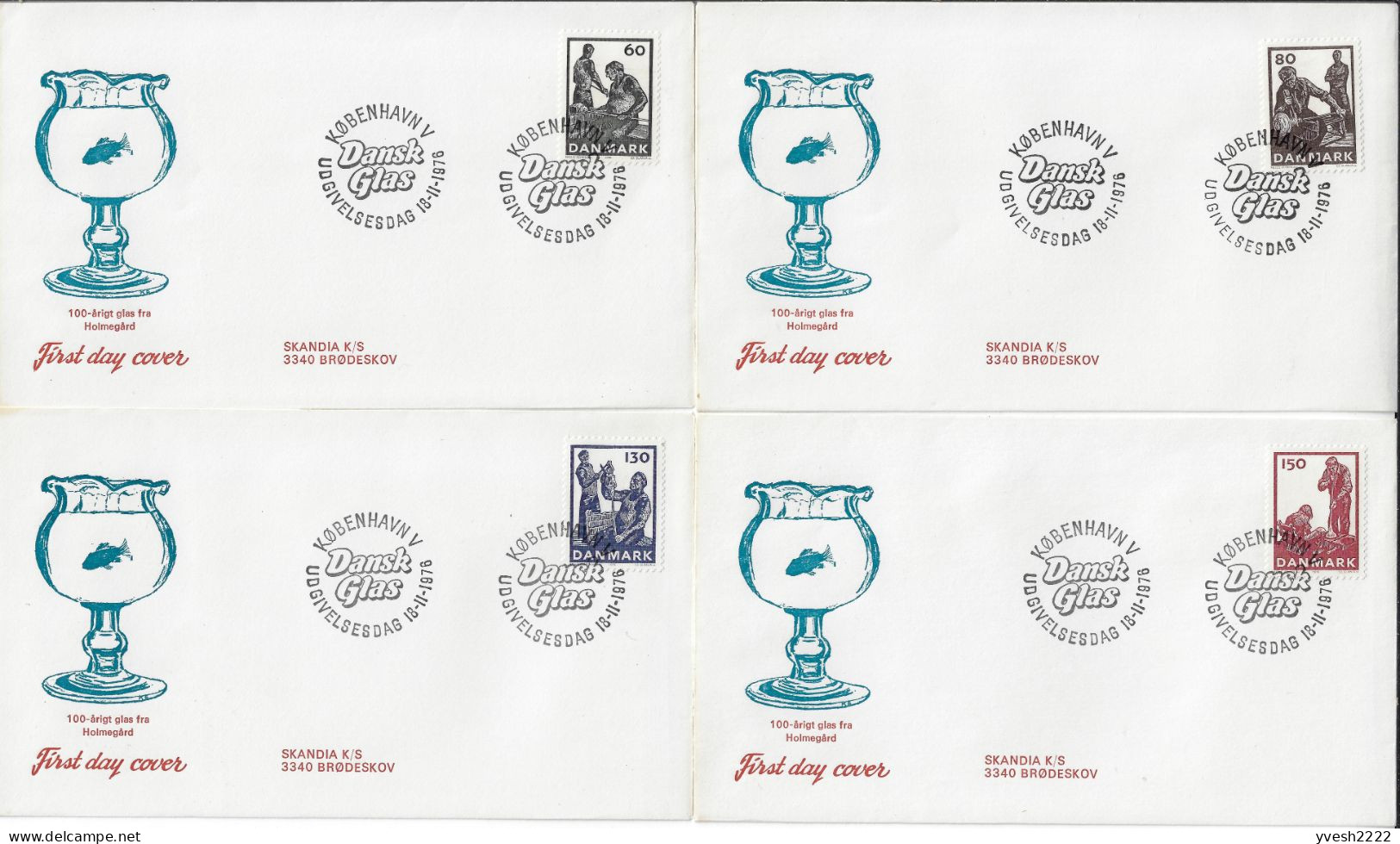 Danemark 1976 Y&T 632 à 635 Sur FDC. Industrie Du Verre Au Danemark - Glas & Brandglas