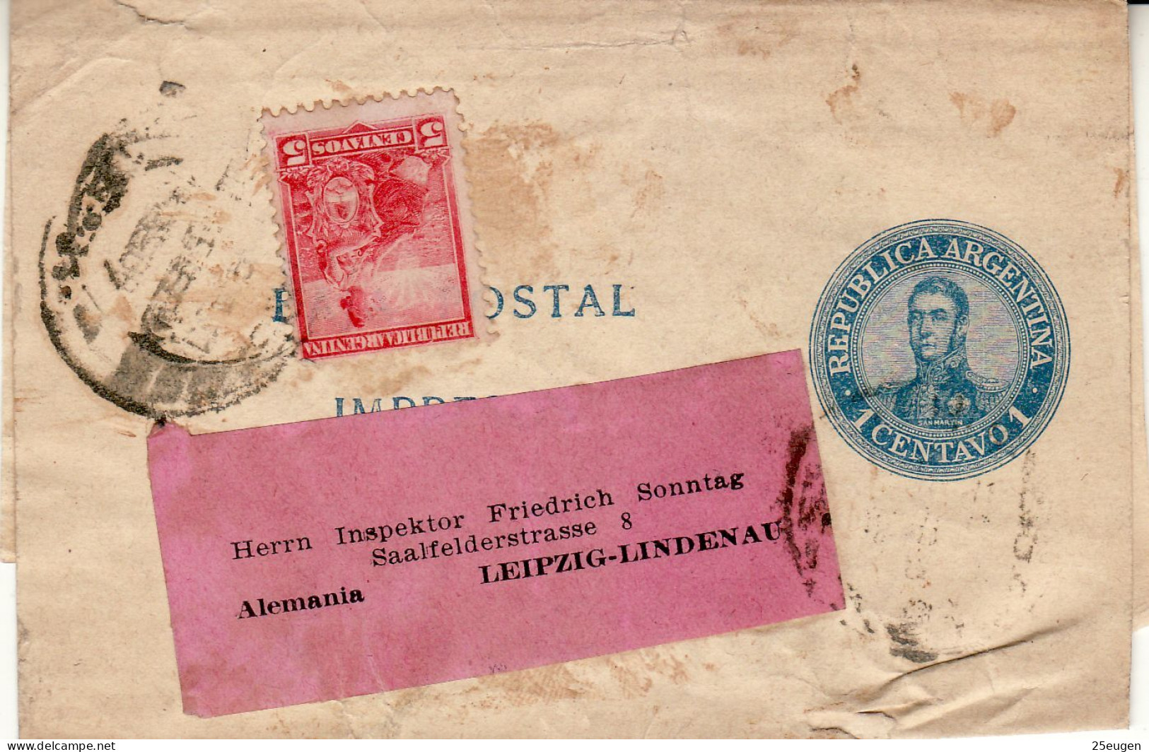 ARGENTINA 1908 WRAPPER SENT FROM BUENOS AIRES TO LEIPZIG LINDENAU - Lettres & Documents