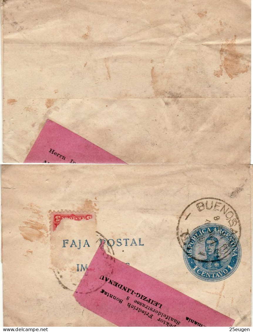 ARGENTINA 1908 WRAPPER SENT FROM BUENOS AIRES TO LEIPZIG LINDENAU - Lettres & Documents