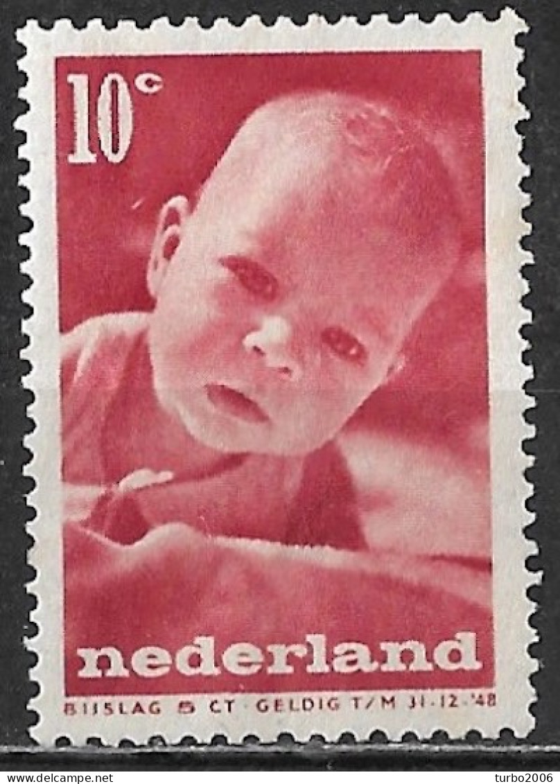 Wit Streepje Tussen 10 En Oor In 1947 Kinderzegels 10 + 5 Ct Rood NVPH 498 Ongestempeld - Plaatfouten En Curiosa