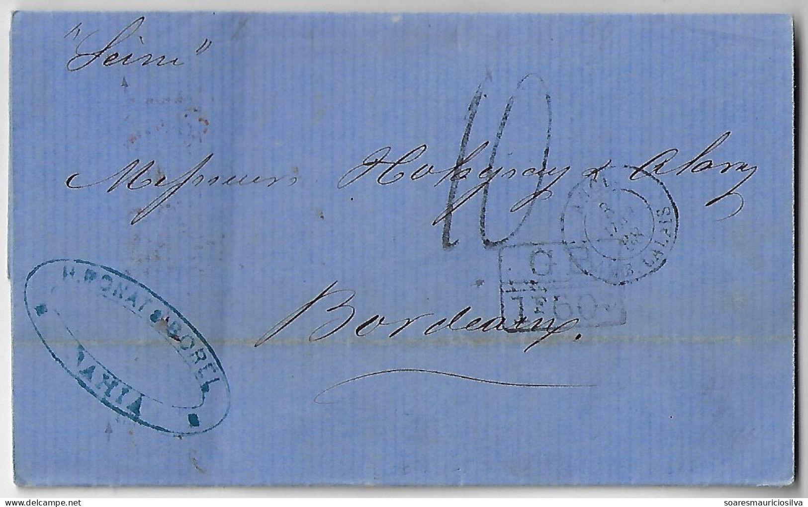 Brazil 1868 Fold Cover Bahia To Bordeaux France Seine Royal Mail Steam Packet Co By London Calais Paris 1F60C 10 Cents - Brieven En Documenten