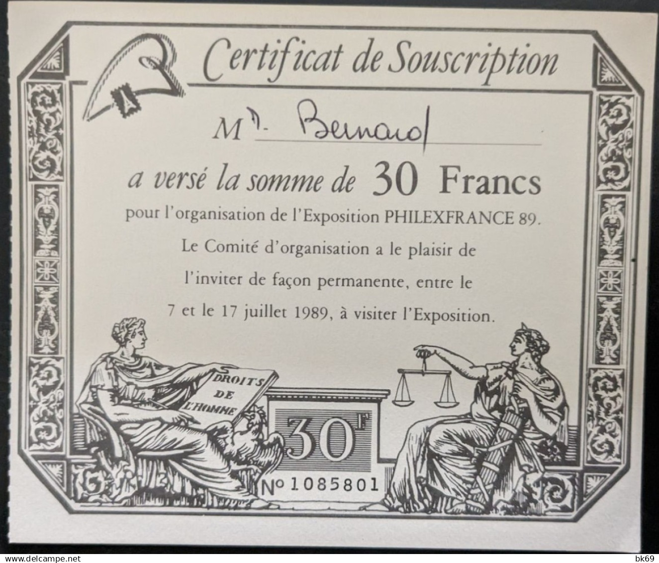 Bloc N° 11** Vendu 50FF Avec Certificat De Souscription - Ongebruikt