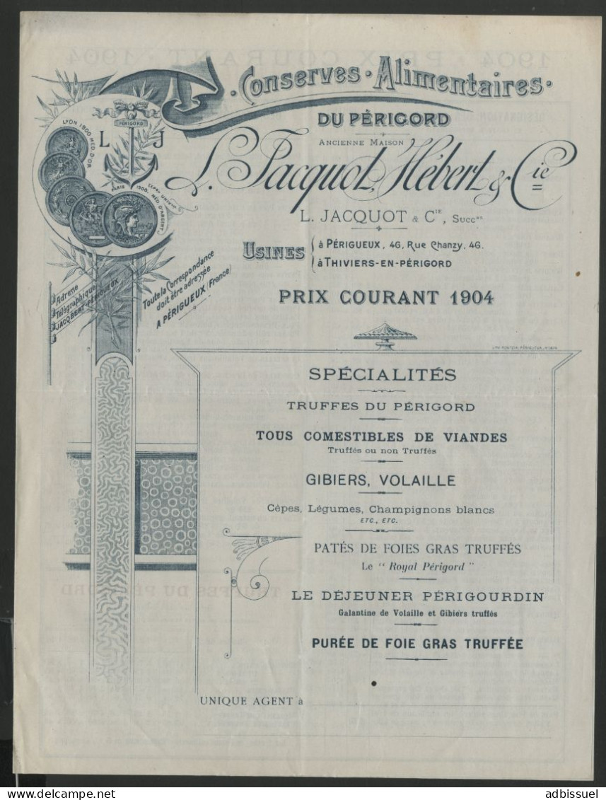 PERIGUEUX TRUFFRES DU PERIGORD, GIBIERS, FOIES GRAS TRUFFES Prix Courant De 1904  Voir Suite - Werbung