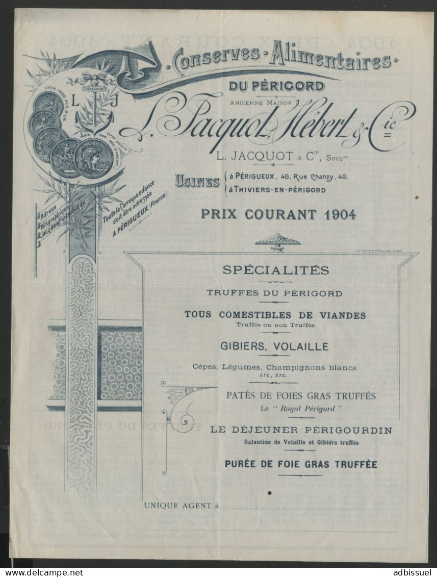 PERIGUEUX TRUFFRES DU PERIGORD, GIBIERS, FOIES GRAS TRUFFES Prix Courant De 1904  Voir Suite - Advertising