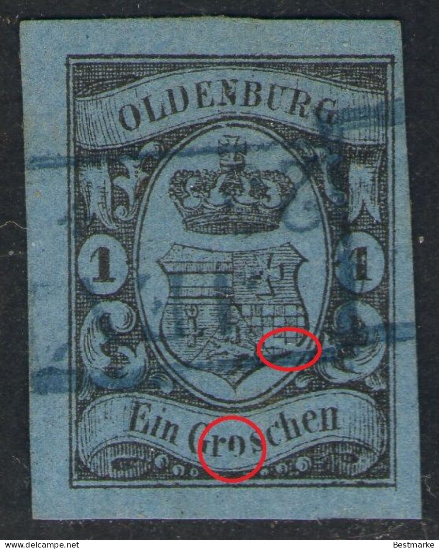 JEVER 26/4 Auf 1 Groschen Blau - Oldenburg Nr. 6 A Mit DZ/Abart - Signiert - Oldenbourg