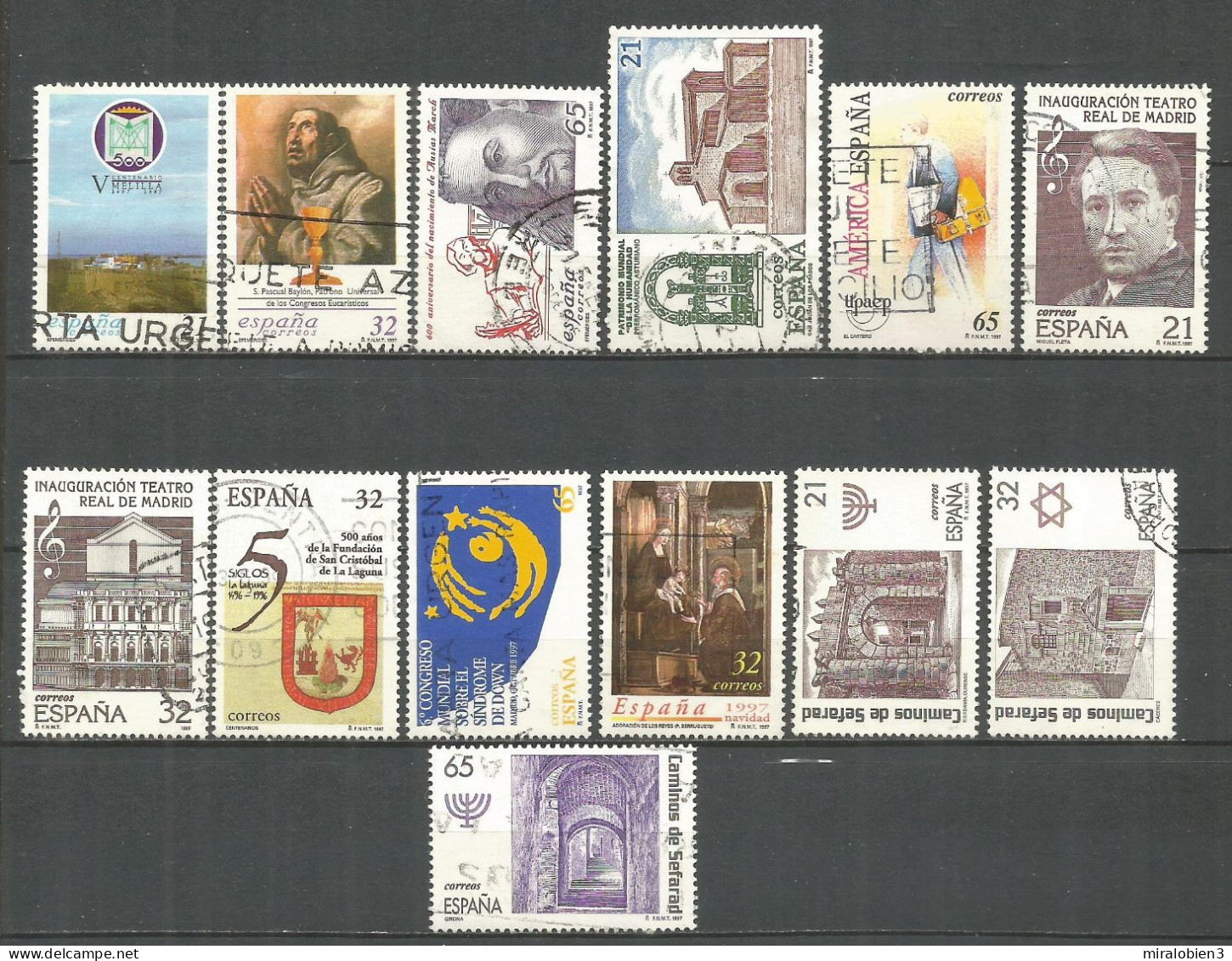 ESPAÑA CONJUNTO DE SELLOS USADOS DEL AÑO 1997 EN TRES ESCANERS - Used Stamps