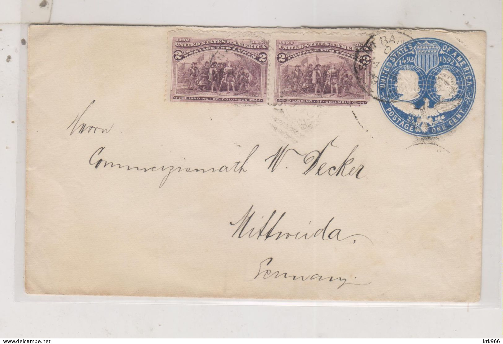 UNITED STATES 1893 Postal Stationery Cover To Germany - ...-1900