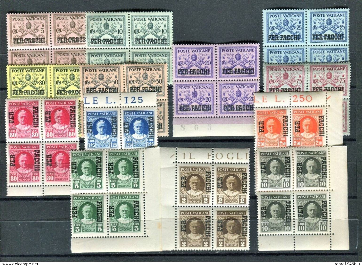 VATICANO 1931 PACCHI POSTALI SERIE CPL. SENZA ESPRESSI IN QUARTINA ** MNH - Pacchi Postali