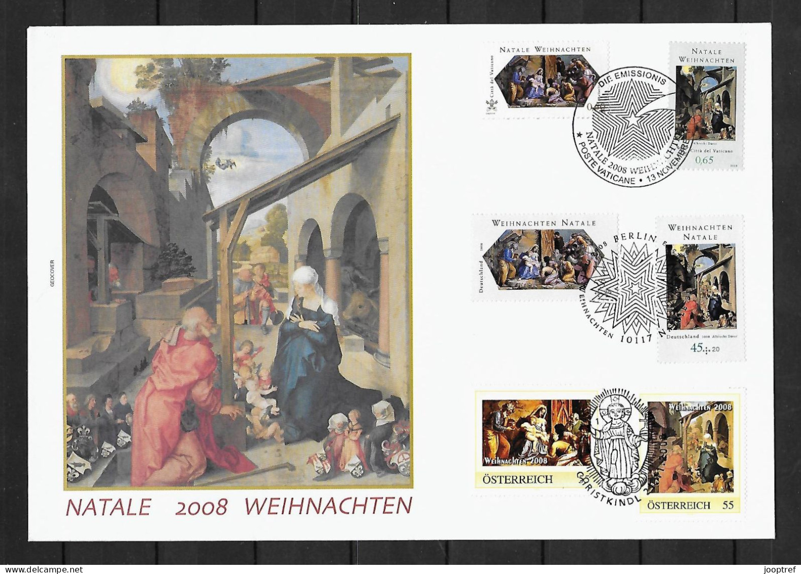 2008 Joint Austria - Germany - Vatican City, MIXED FDC WITH 2+2+2 STAMPS: Christmas - Emissions Communes