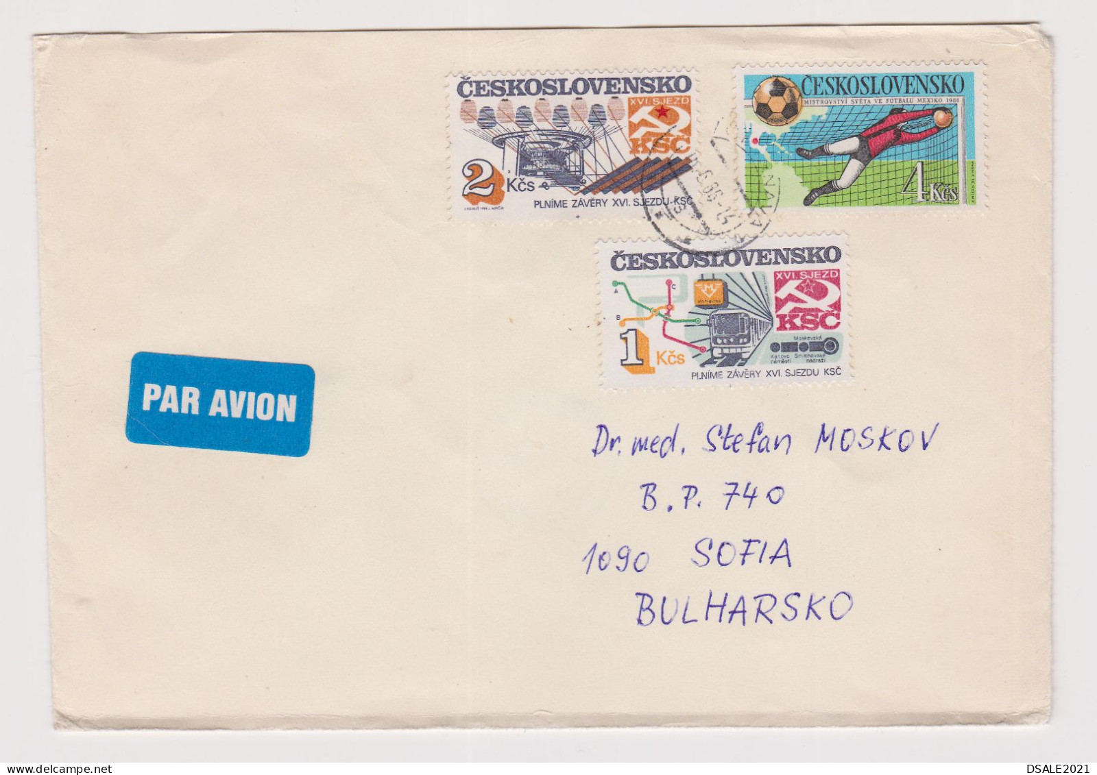 Czech Czechoslovakia 1980s AIRMAIL Cover With Topic Stamps Soccer, Metro System, Sent Abroad To Bulgaria (L66715) - Brieven En Documenten